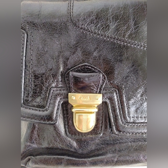 COACH Poppy Push lock Leather Shopper Tote Shoulder Bag - Picture 3 of 15